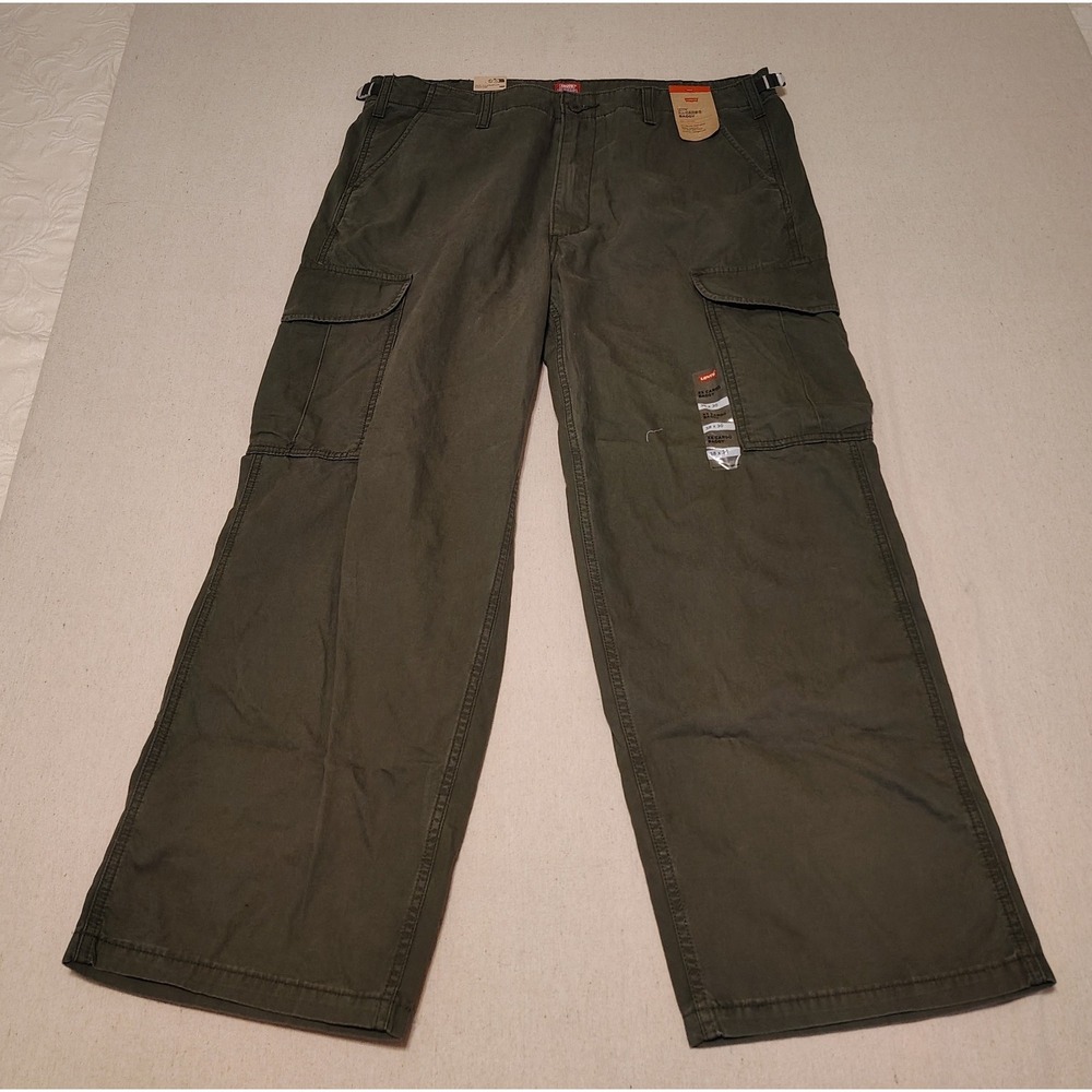 Levis XX Cargo Baggy Pants Mens 38x30 Olive Green Cotton Tapered Leg NWT